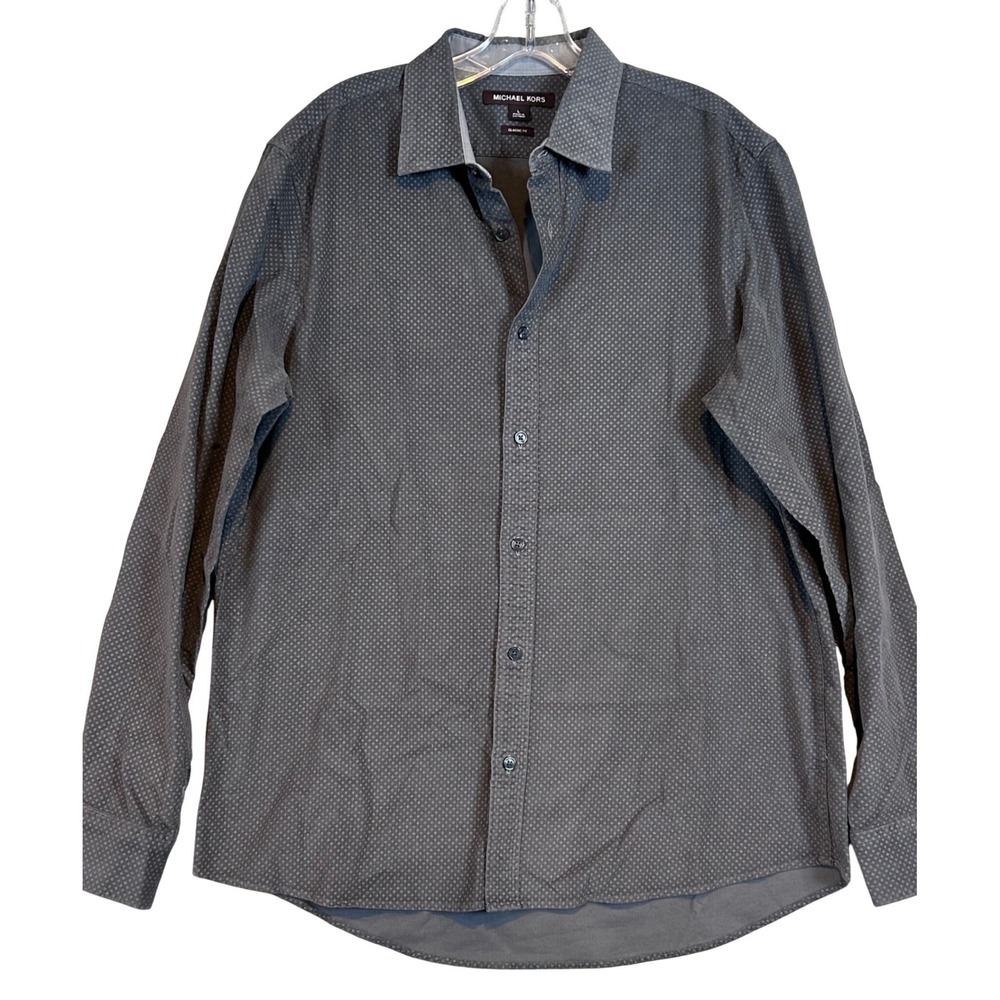 Michael Kors Mens Classic Fit Gray Micro Dot Corduroy Button Down Shirt Large